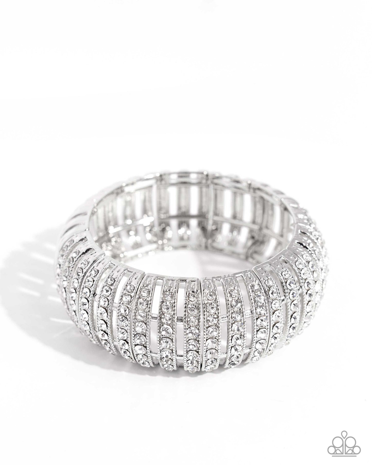 Paparazzi Accessories-Appealing A-Lister White Gem Curved Silver Bracelet