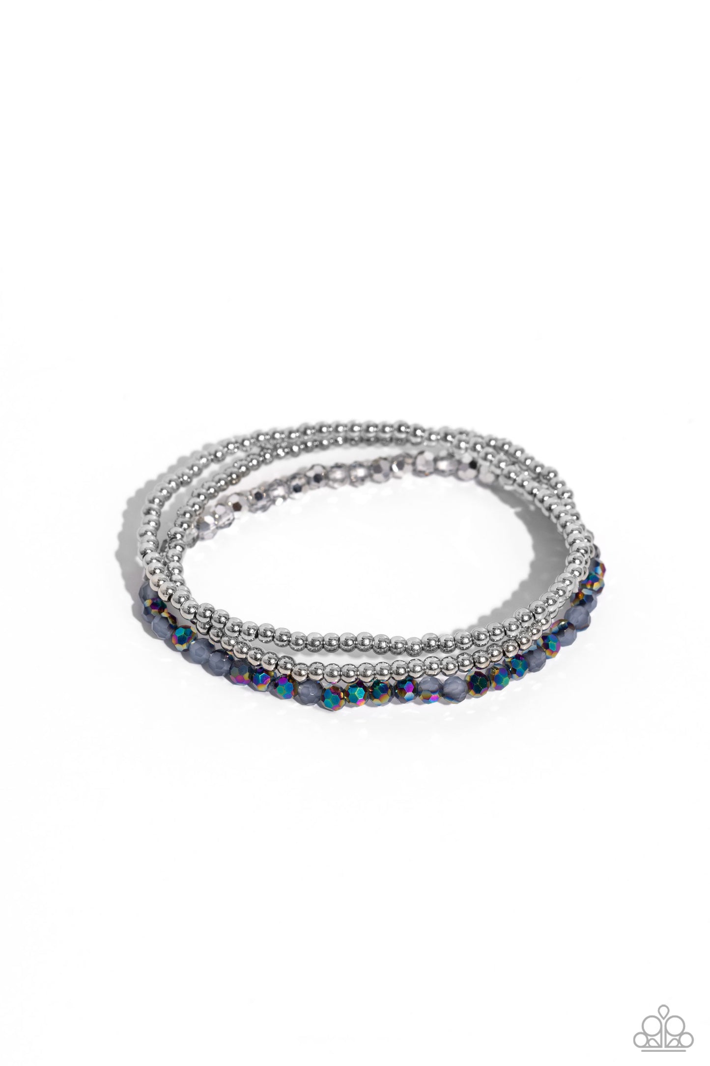 Paparazzi Accessories-Backstage Beading Silver Glassy Oil Spill Bracelet