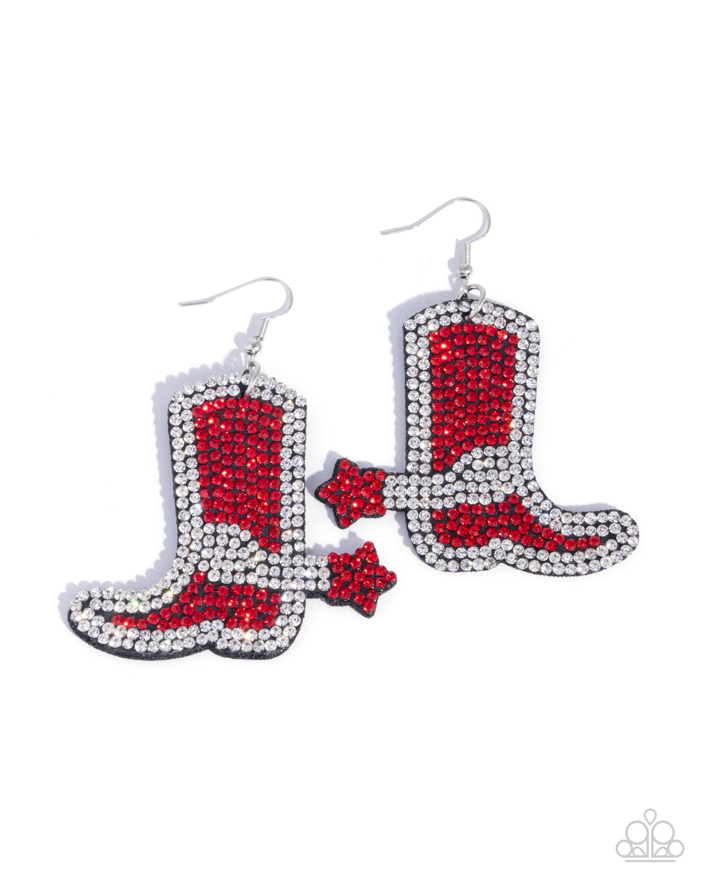 Paparazzi Accessories-Benevolent Boot Red Dazzling Cowboy Boot Earrings