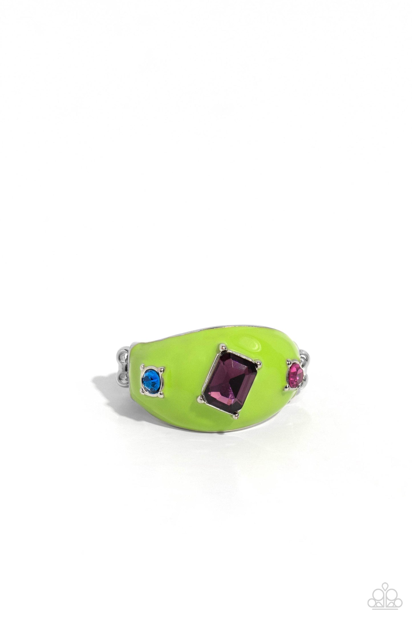 Paparazzi Accessories-Blinding Behavior Green Arc Frame Ring