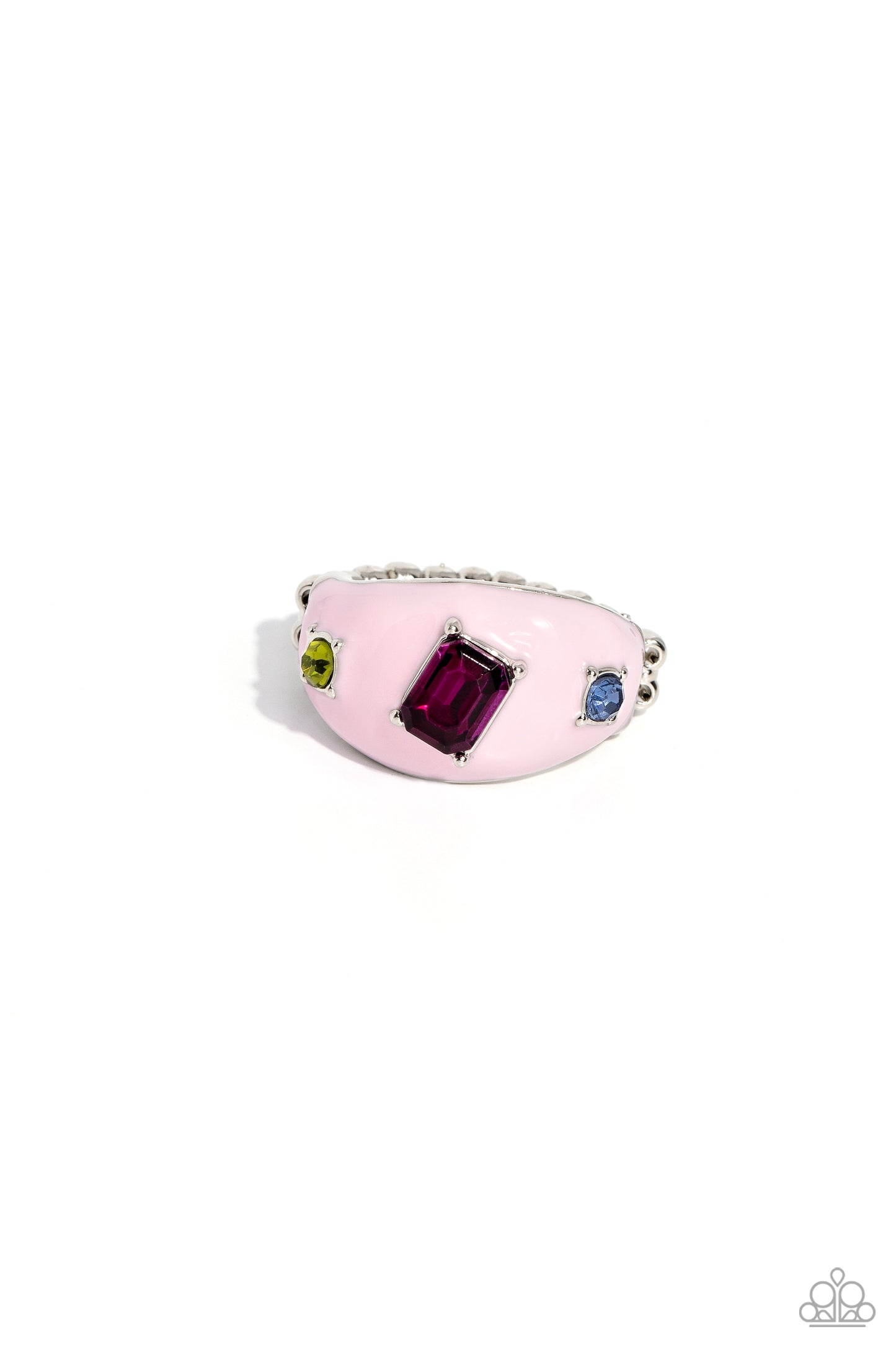 Paparazzi Accessories-Blinding Behavior Pink Arc Emerald Cut Ring