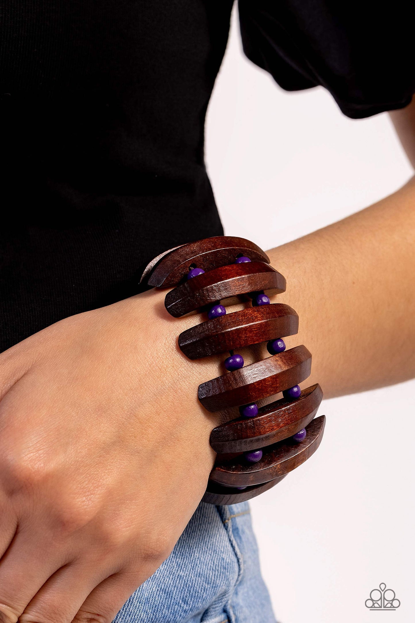 Paparazzi Accessories-Bora Bora Bauble Purple Bead Brown Wood Bracelet