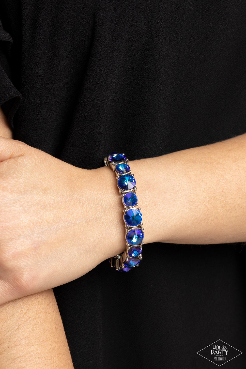 Paparazzi Accessories-Born To Bedazzle Blue Oversize Oil Spill Bracelet