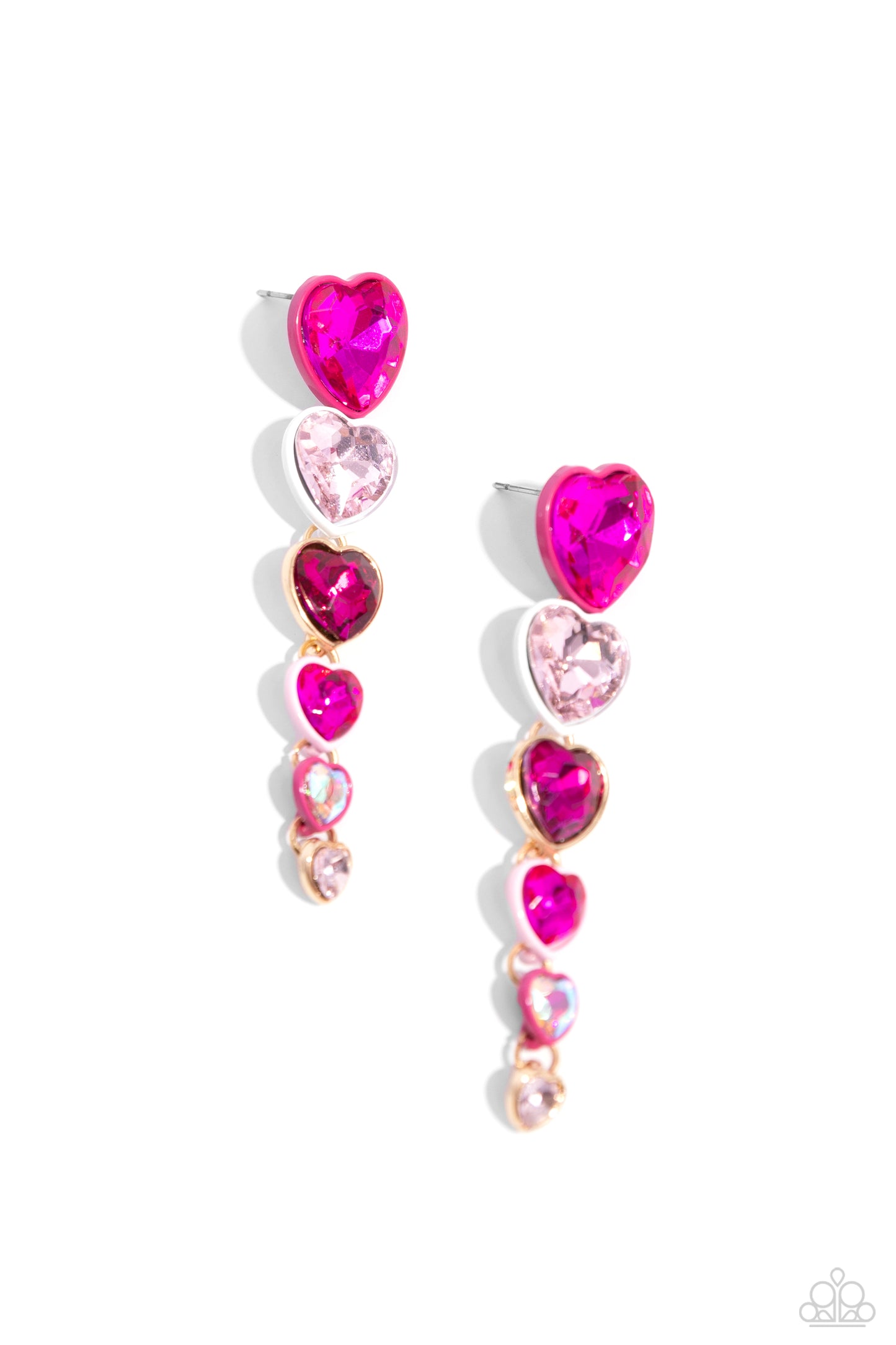 Paparazzi Accessories-Cascading Casanova Pink Iridescent Heart Earrings