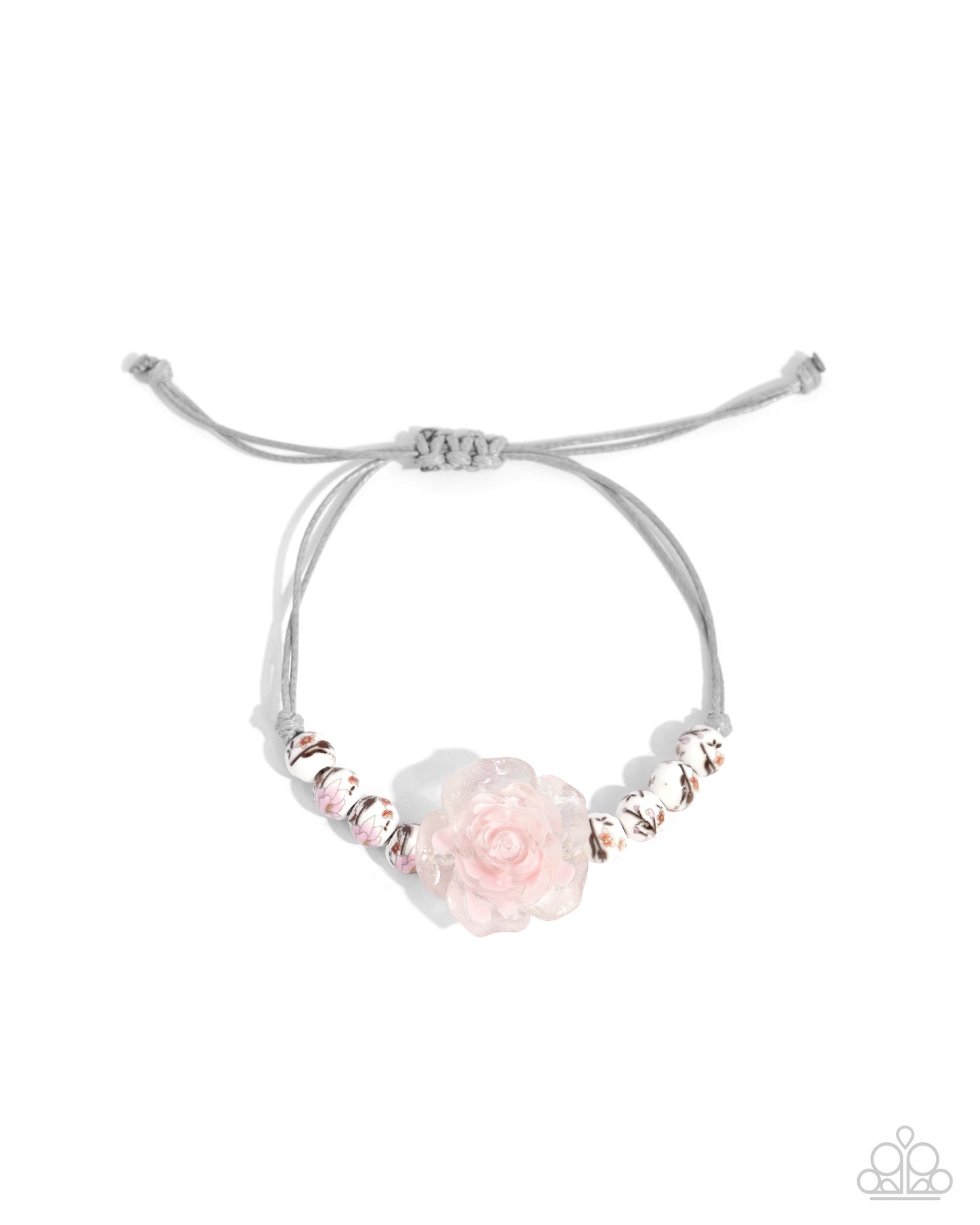 Paparazzi Accessories-Ceramic Chic Pink Floral White Bead Bracelet