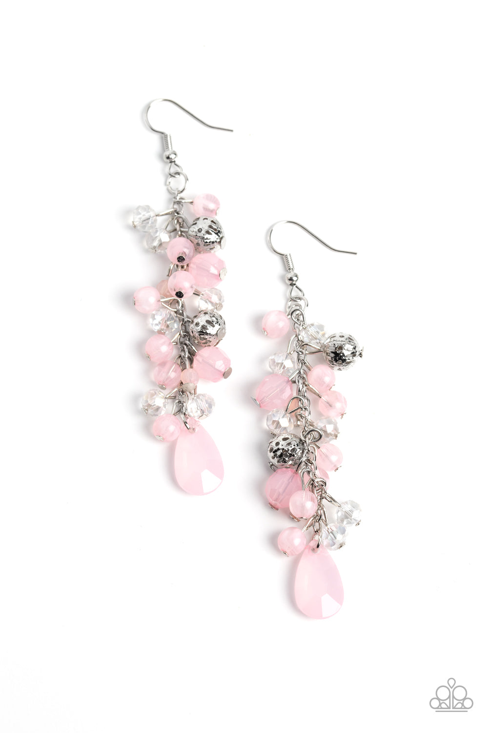 Paparazzi Accessories-Cheeky Cascade Pink Baby Teardrop Bead Earrings