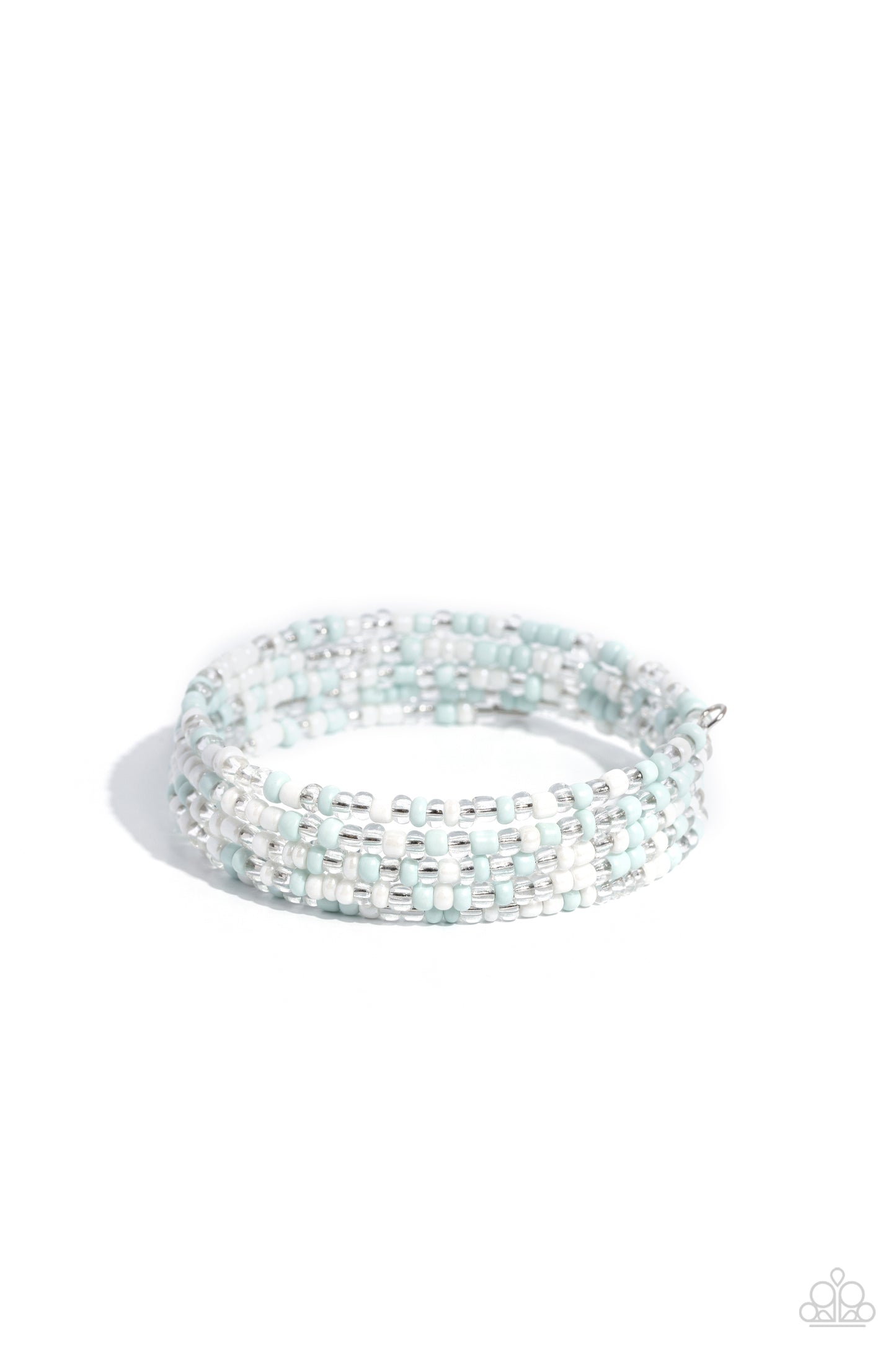 Paparazzi Accessories-Coiled Candy White Pearly Blue Seed Bead Bracelet