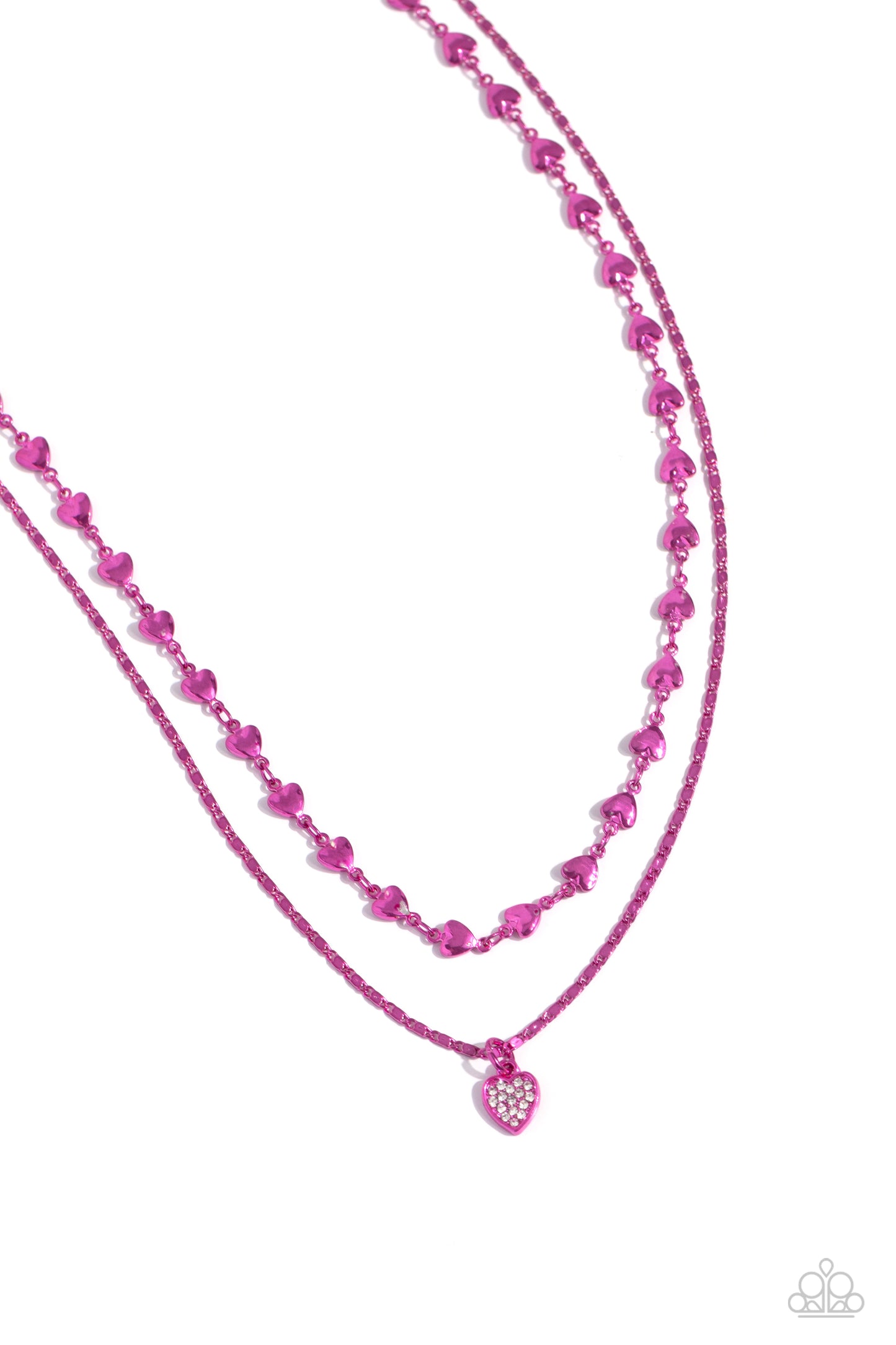 Paparazzi Accessories-Cupid Combo Pink Cascading Heart Necklace Set