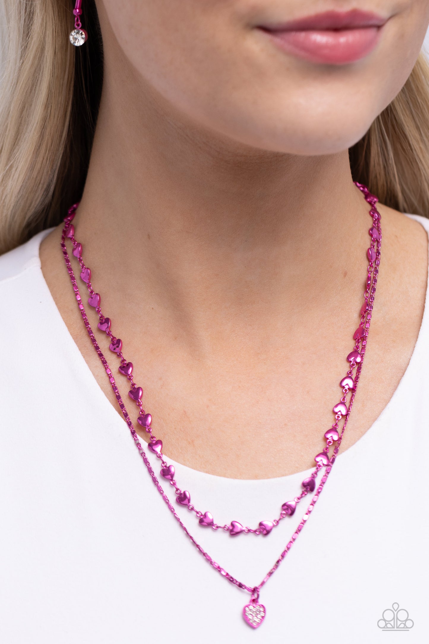 Paparazzi Accessories-Cupid Combo Pink Cascading Heart Necklace Set