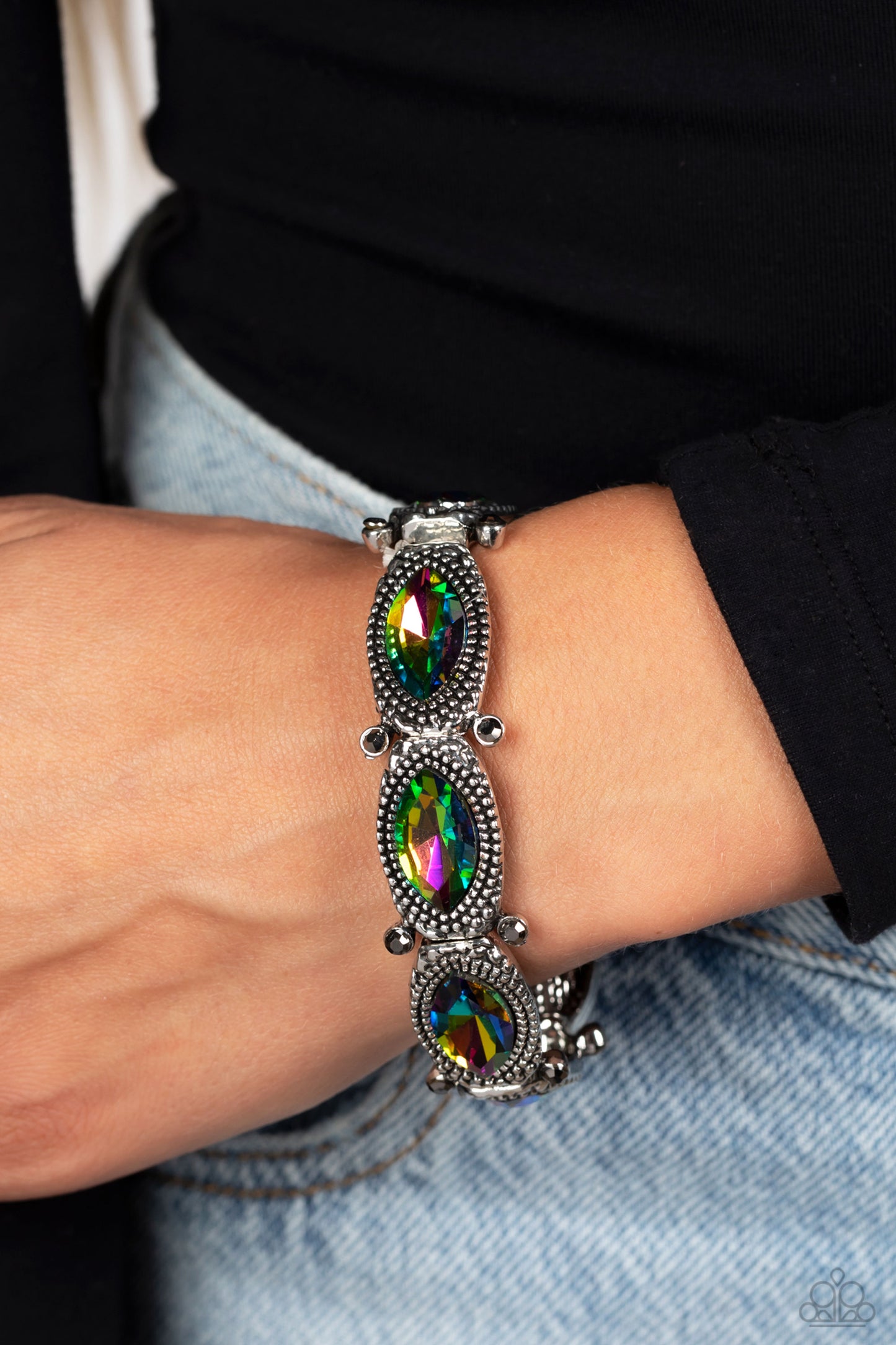 Paparazzi Accessories-Dancing Diva Multi Oil Spill Marquise Cut Bracelet