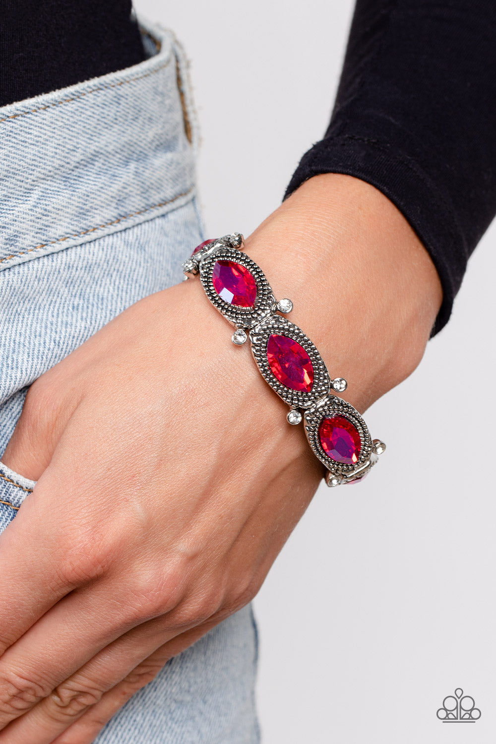 Paparazzi Accessories-Dancing Diva Pink Glittery Marquise Bracelet
