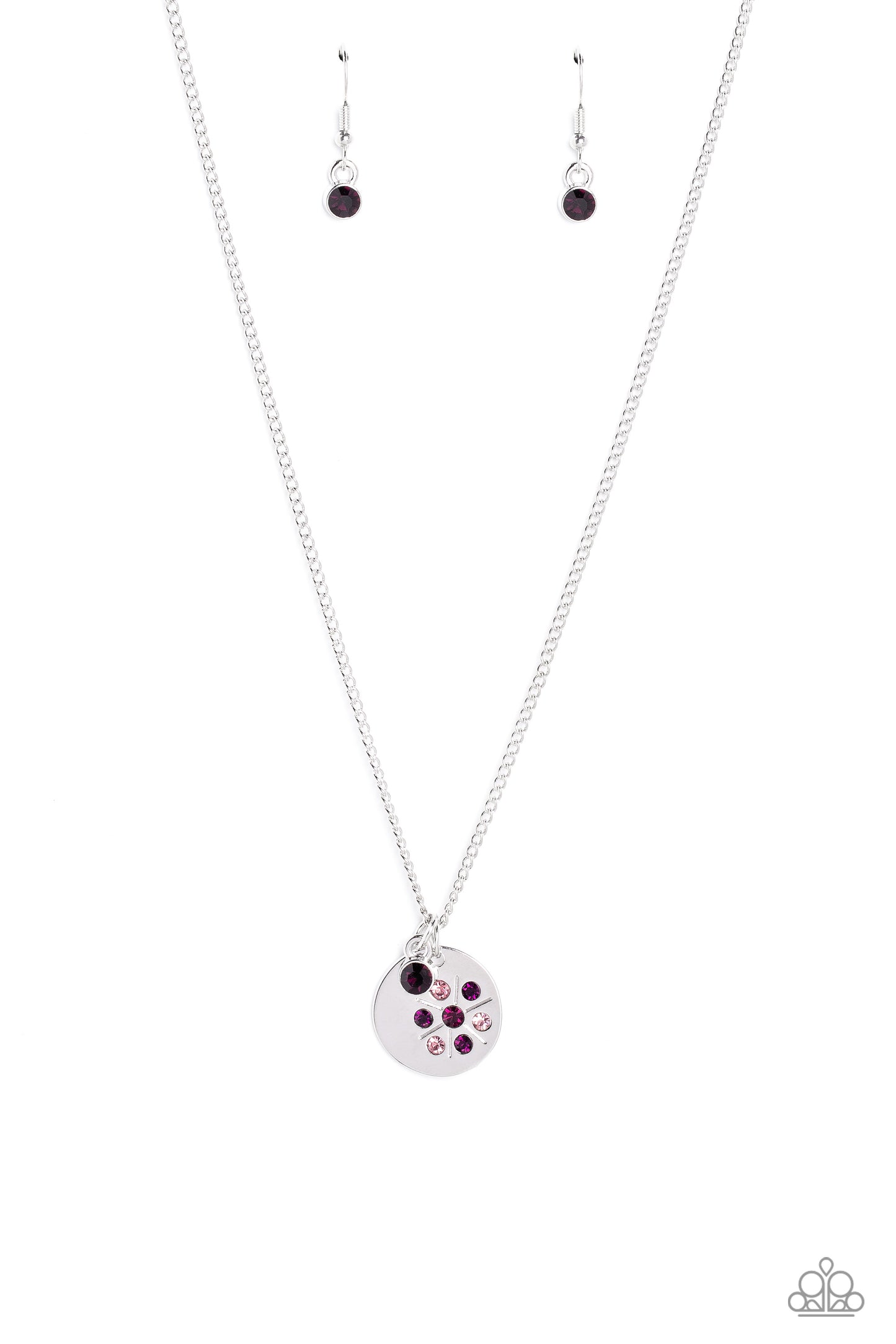 Paparazzi Accessories-Dandelion Delights Purple Rhinestone Necklace Set