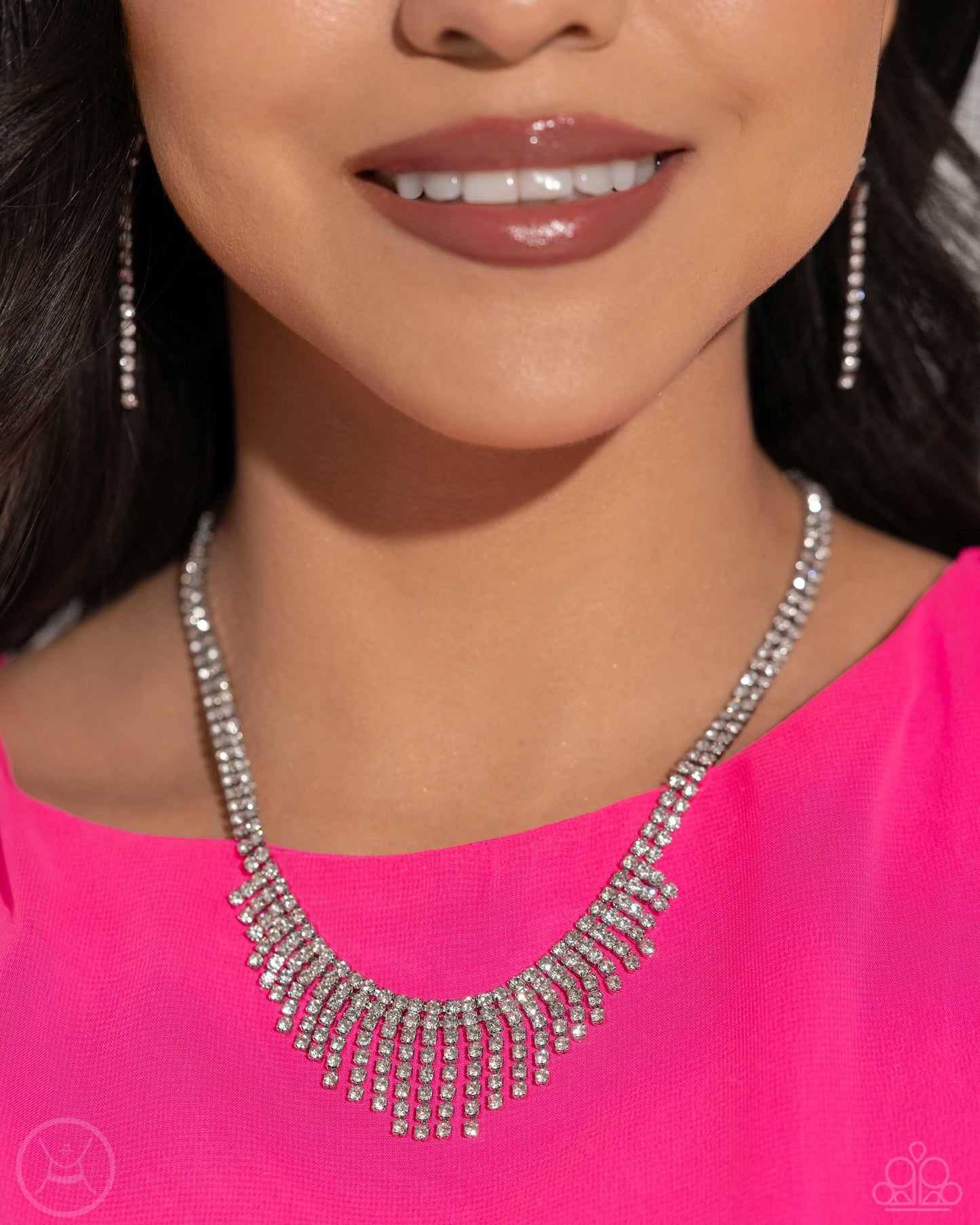 Paparazzi Accessories-Daring Decadence White Rhinestone Necklace Set