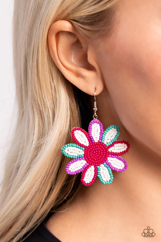 Paparazzi Accessories-Decorated Daisies White Seed Bead Petal Earrings