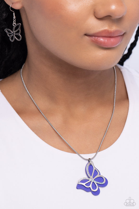 Paparazzi Accessories-Detailed Dance Blue Butterfly Necklace Set