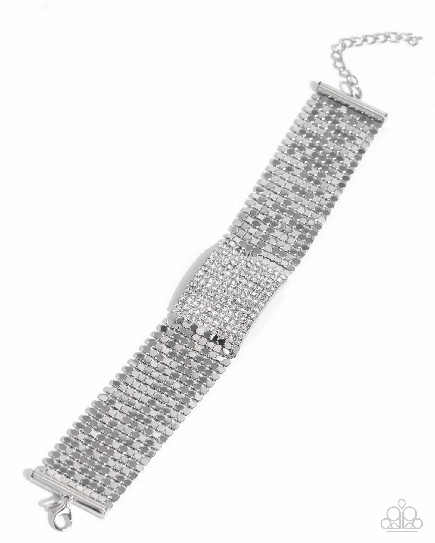 Paparazzi Accessories-Disco Dame White Rhinestone LOTP Bracelet