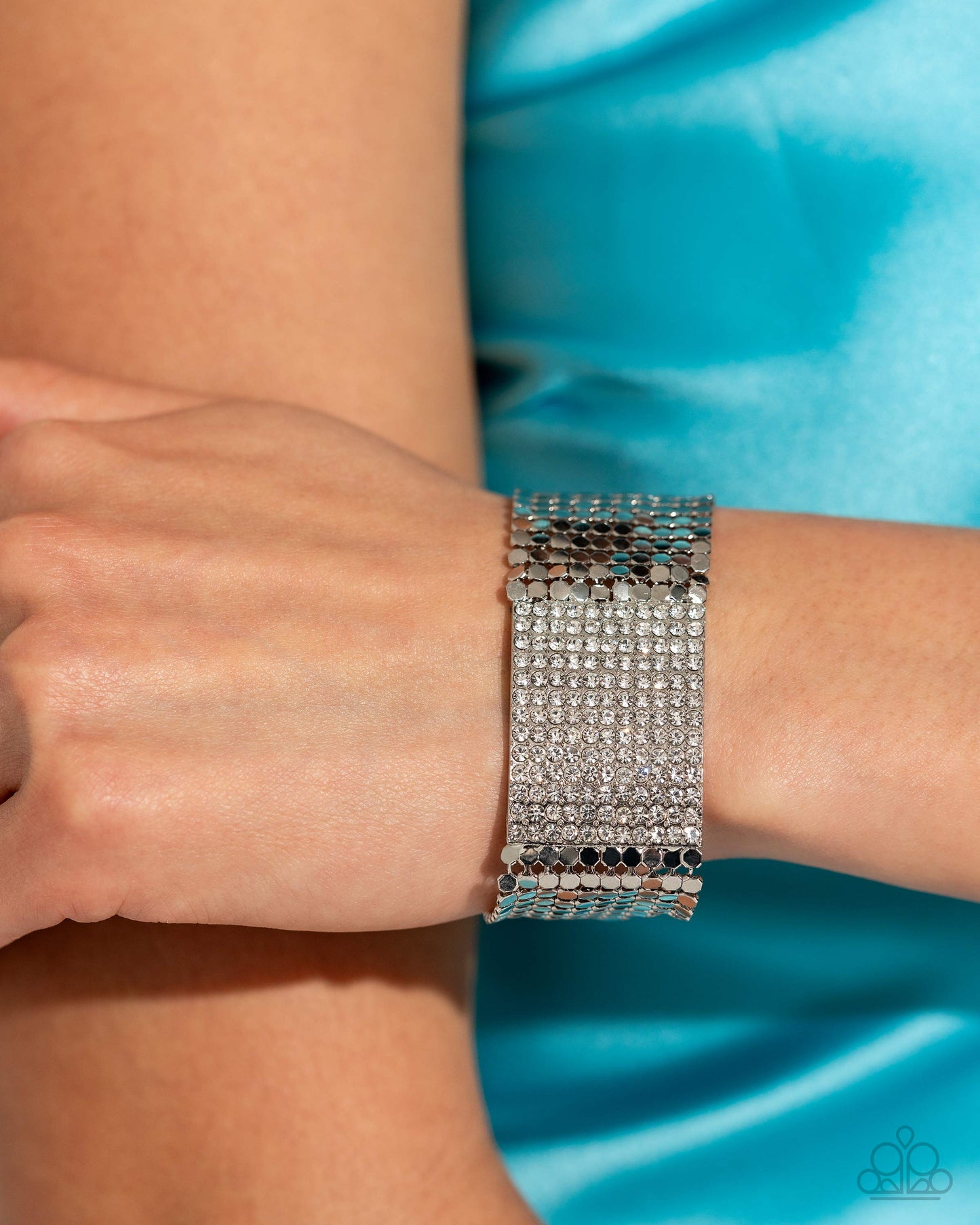 Paparazzi Accessories-Disco Dame White Rhinestone LOTP Bracelet