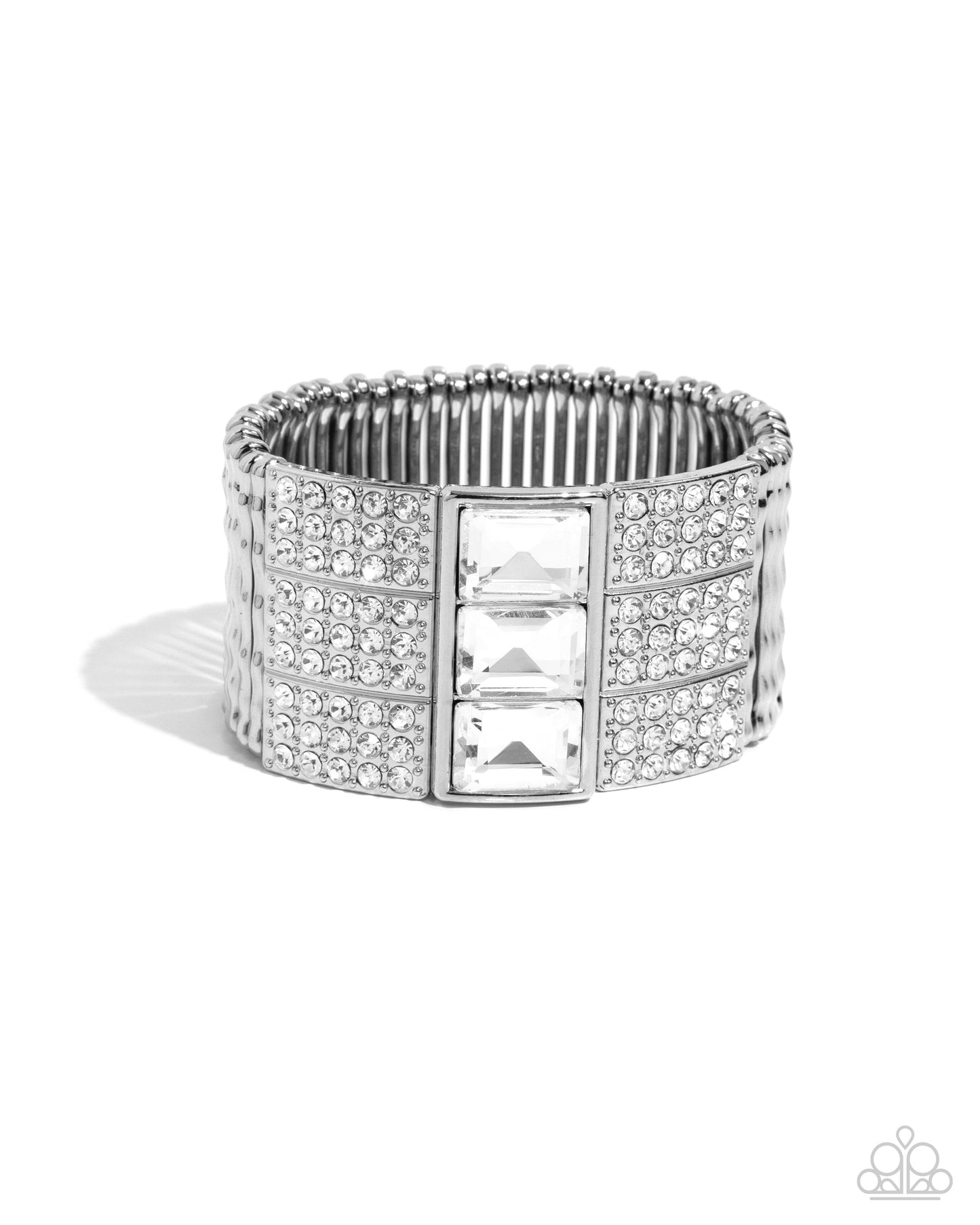 Paparazzi Accessories-Dramatic Diva White Rhinestone Stacked Bracelet