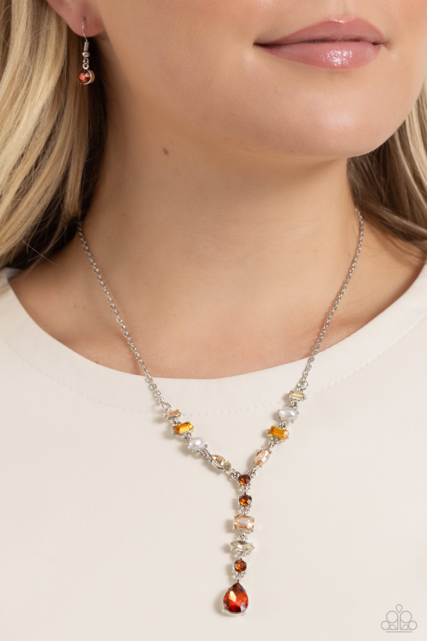 Paparazzi Accessories-Dreamy Dowry Brown Glassy Teardrop Necklace Set