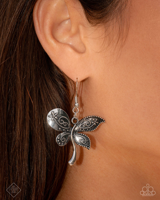 Paparazzi Accessories-Easy Exhilaration Silver Dragonfly FF Earrings