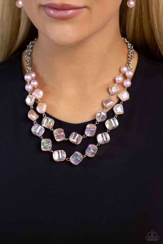 Paparazzi Accessories-Eclectic Embellishment Pink Pearls Necklace Set