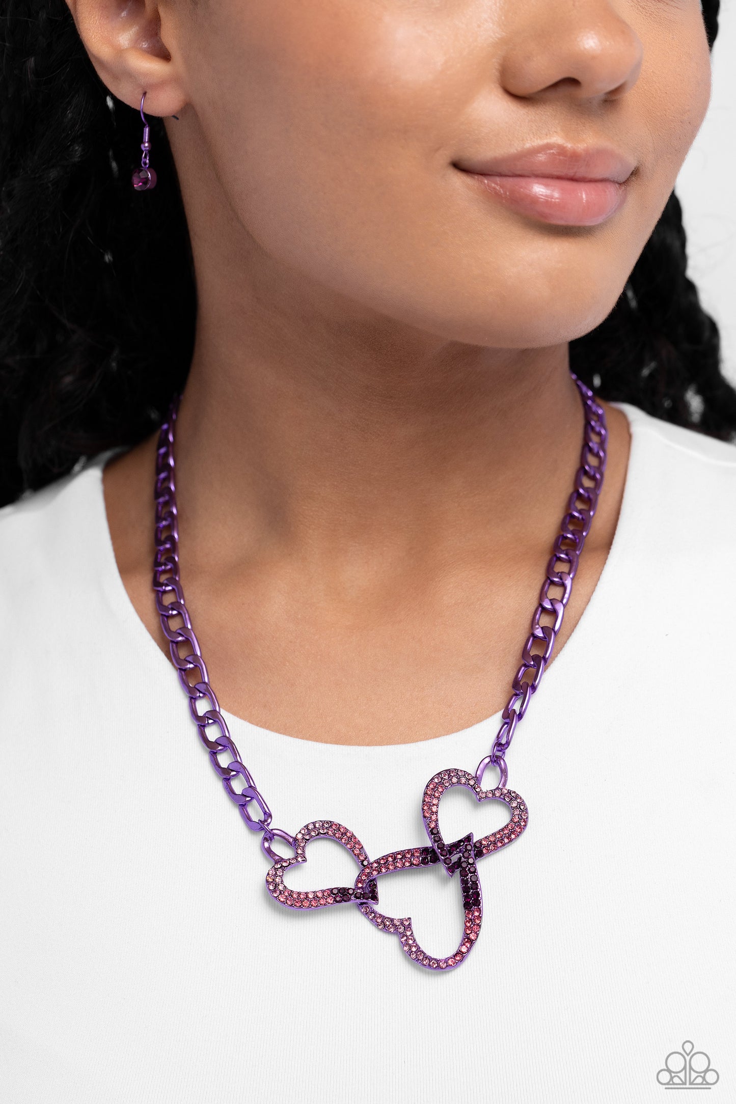 Paparazzi Accessories-Eclectically Enamored Purple Heart Necklace Set