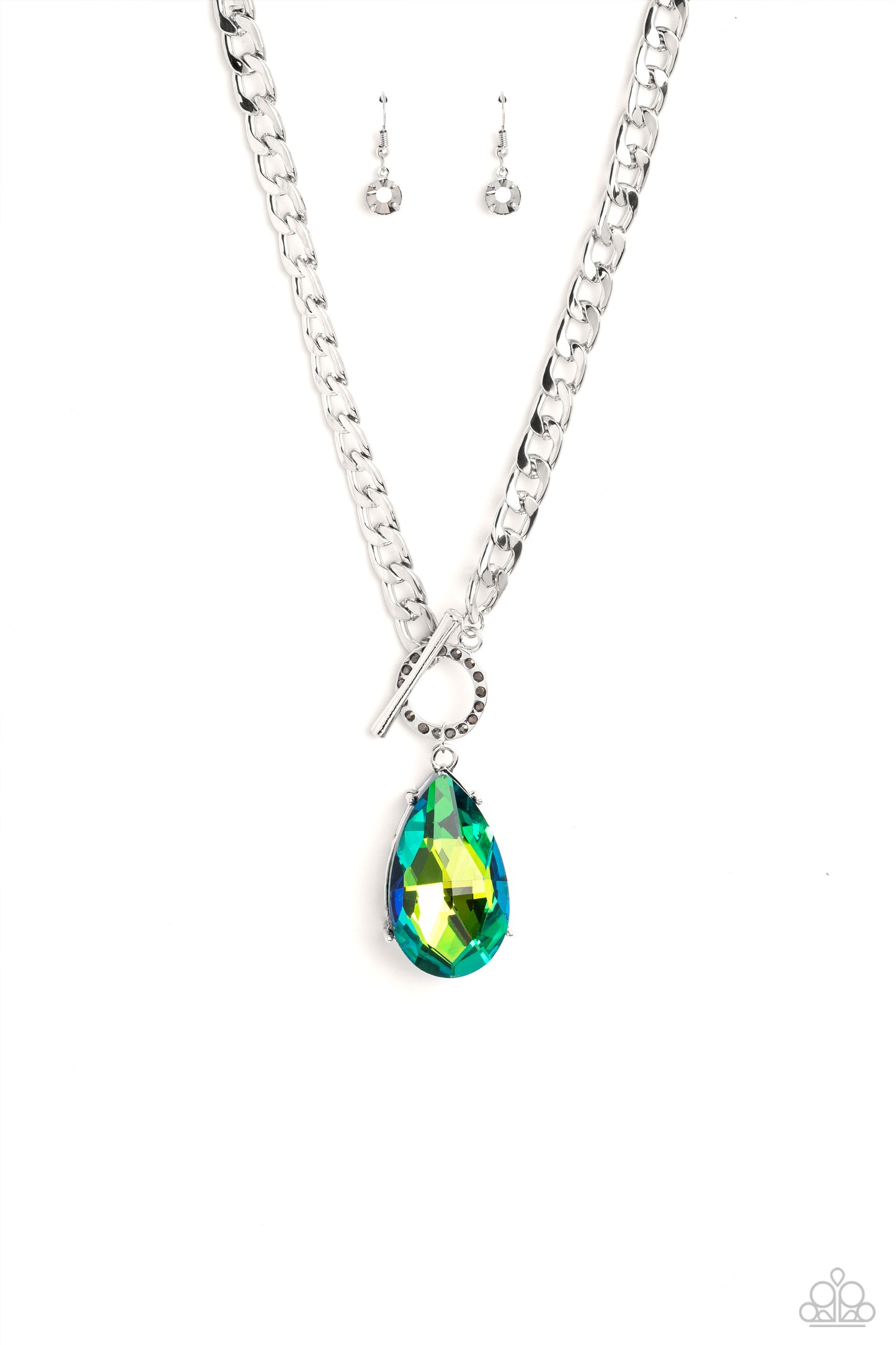 Paparazzi Accessories-Edgy Exaggeration Green Elegant Teardrop Necklace Set