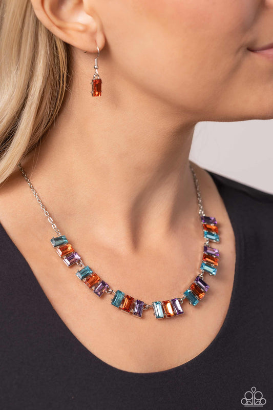 Paparazzi Accessories-Elite Emeralds Orange Emerald Cut Necklace Set