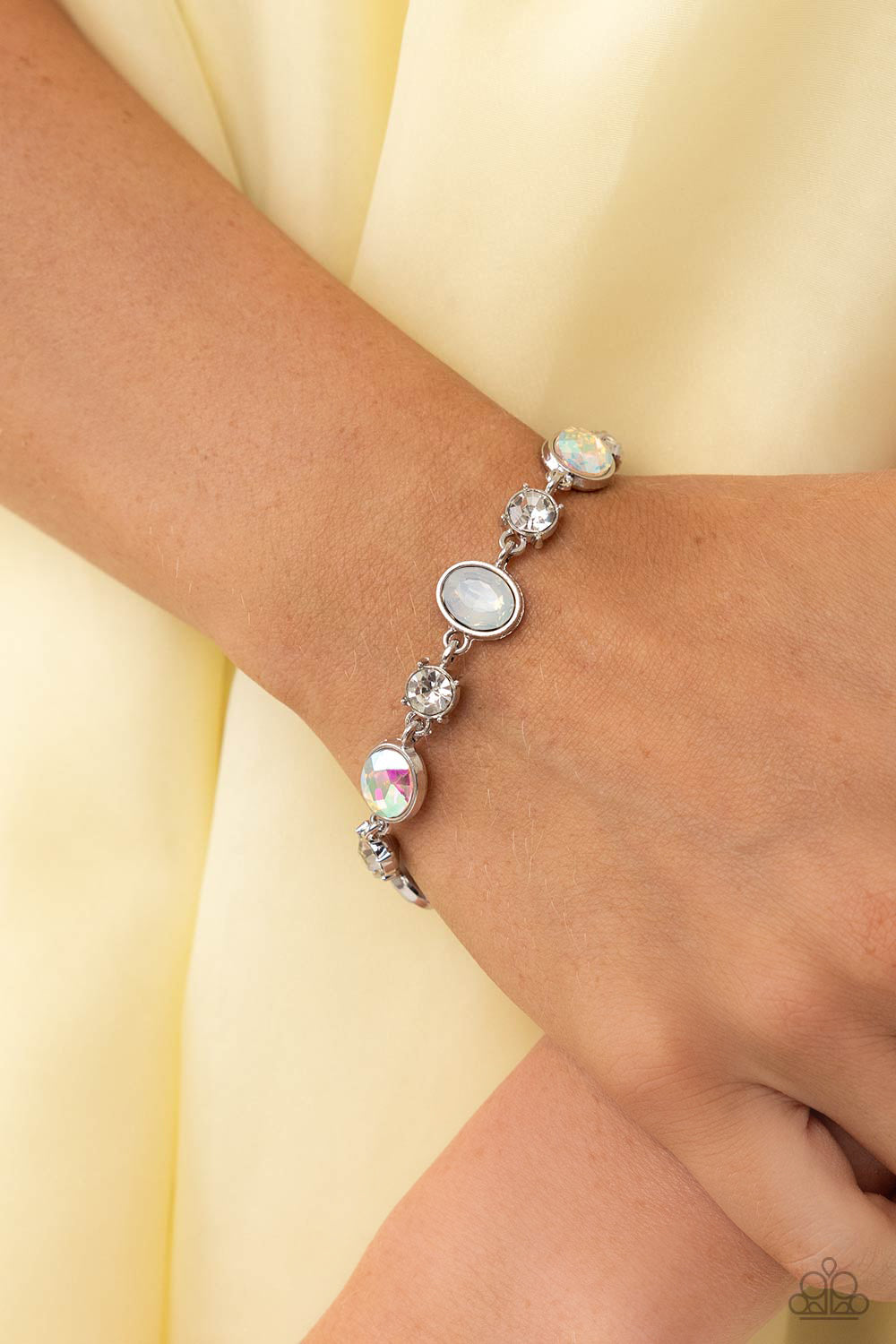 Paparazzi Accessories-Ethereal Empathy White Oval Iridescent Bracelet