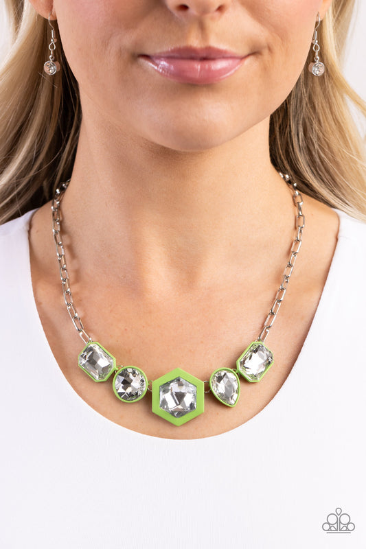 Paparazzi Accessories-Evolving Elegance Green Oversized Gem Necklace Set