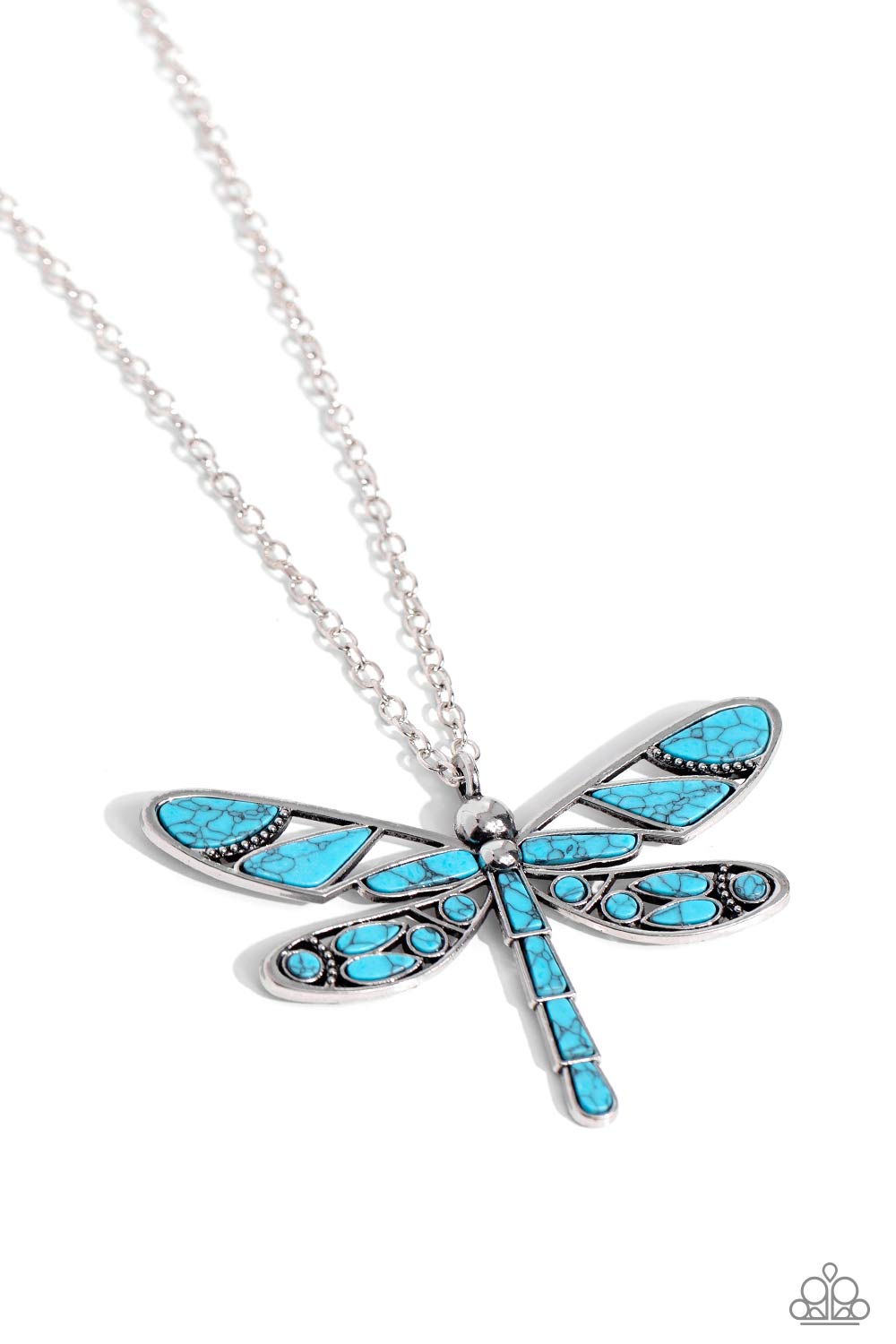 Paparazzi Accessories-FLYNG Low Blue Oversize Dragonfly Pendant Set