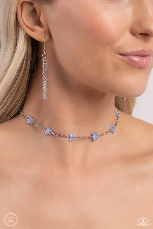 Paparazzi Accessories-FLYING In Wait Blue Dainty Butterfly Choker Set