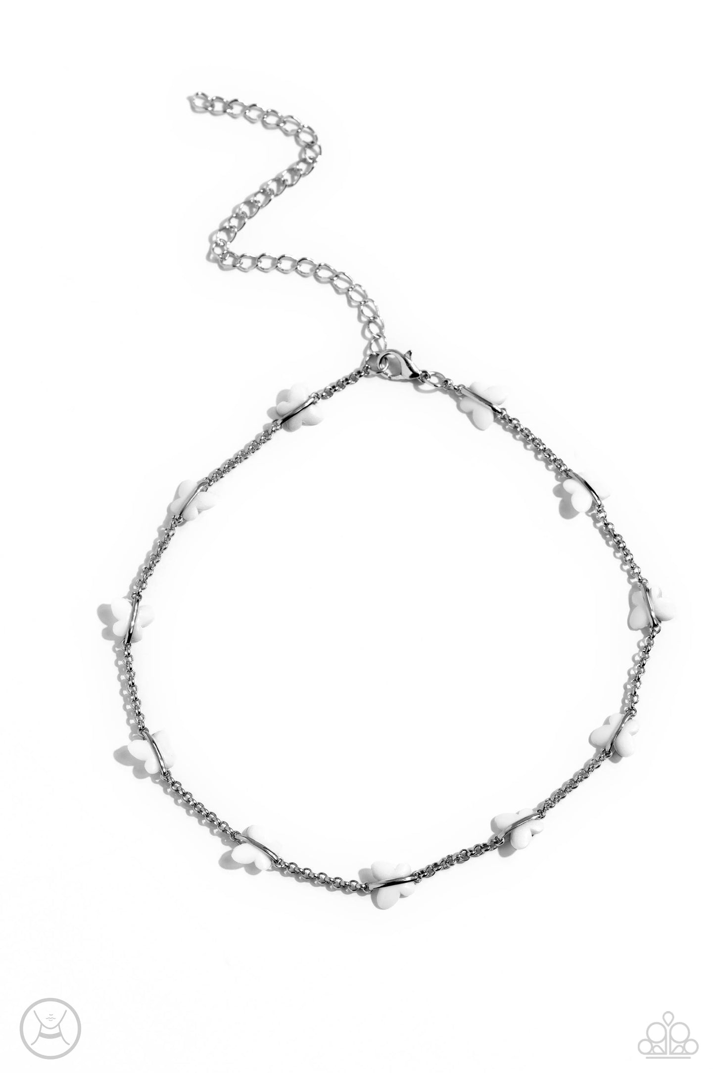 Paparazzi Accessories-FLYING In Wait White Dainty Butterflies Choker Set