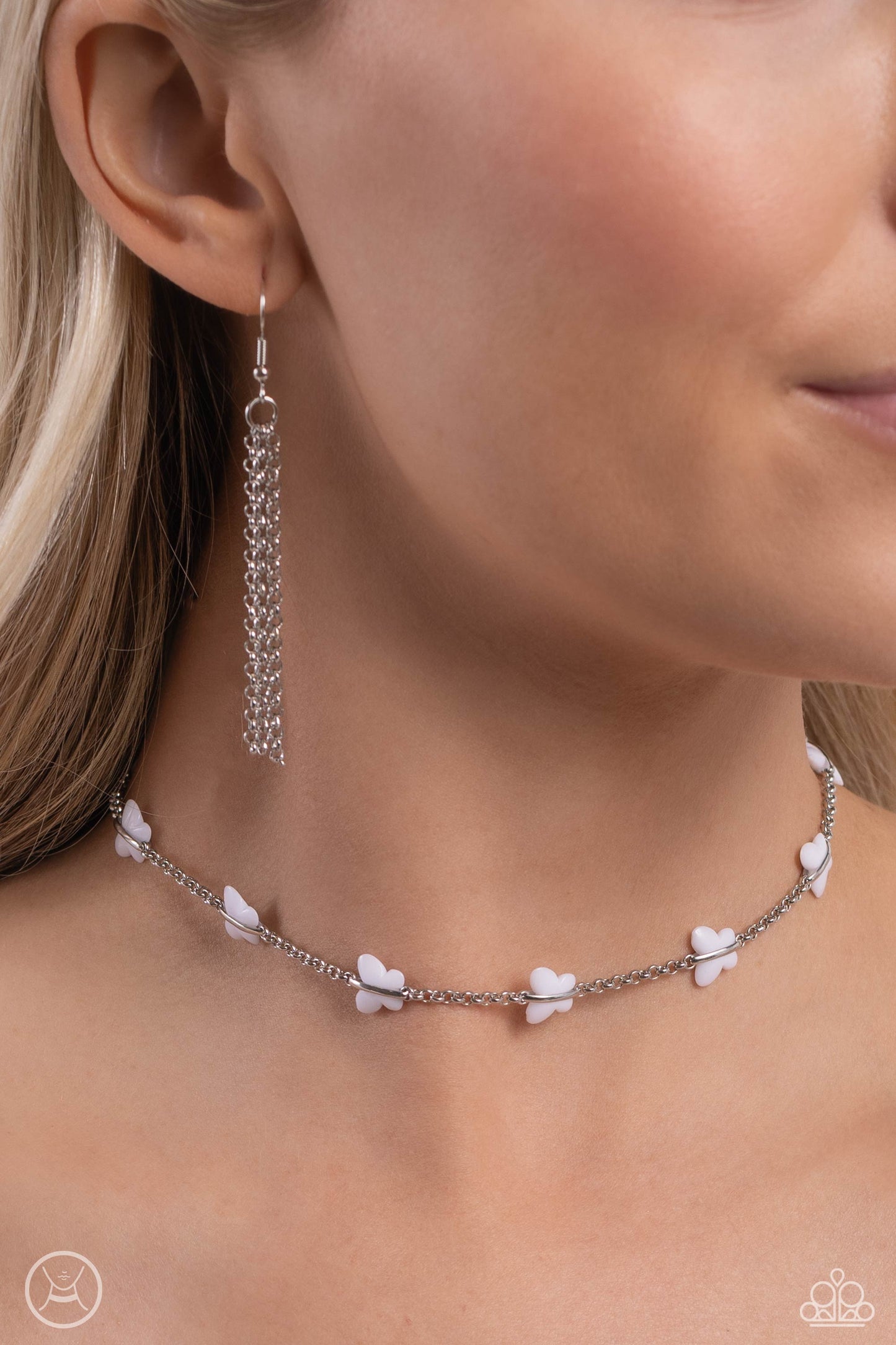 Paparazzi Accessories-FLYING In Wait White Dainty Butterflies Choker Set