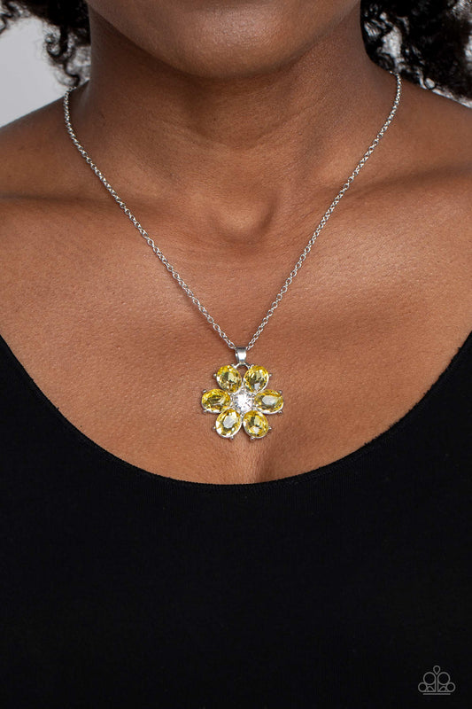 Paparazzi Accessories-Fancy Flower Girl Yellow Rhinestone Necklace Set