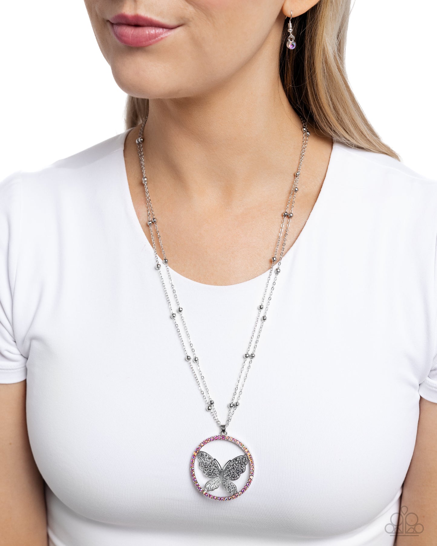 Paparazzi Accessories-Festive Flight Pink Filigree Butterfly Necklace Set