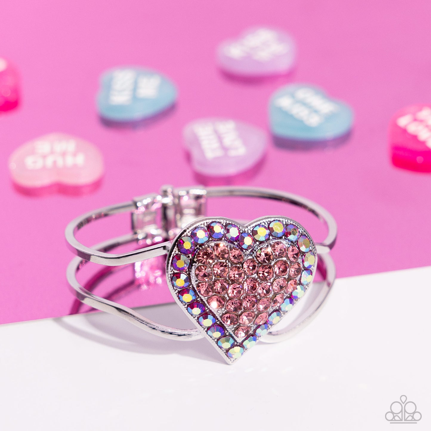 Paparazzi Accessories-Flirtatious Finale Pink Iridescent Heart Bracelet
