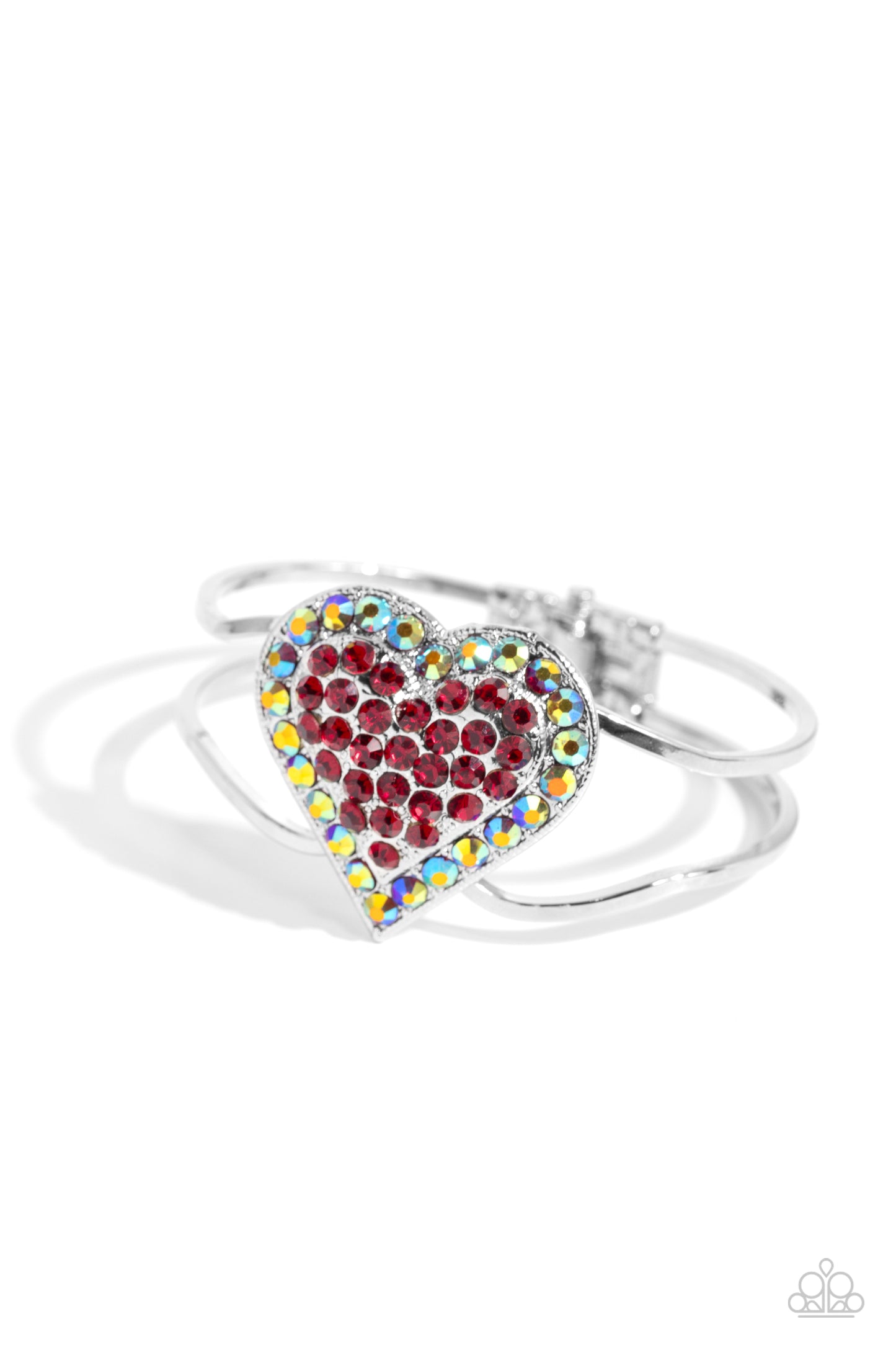 Paparazzi Accessories-Flirtatious Finale Red Rhinestone Heart Bracelet