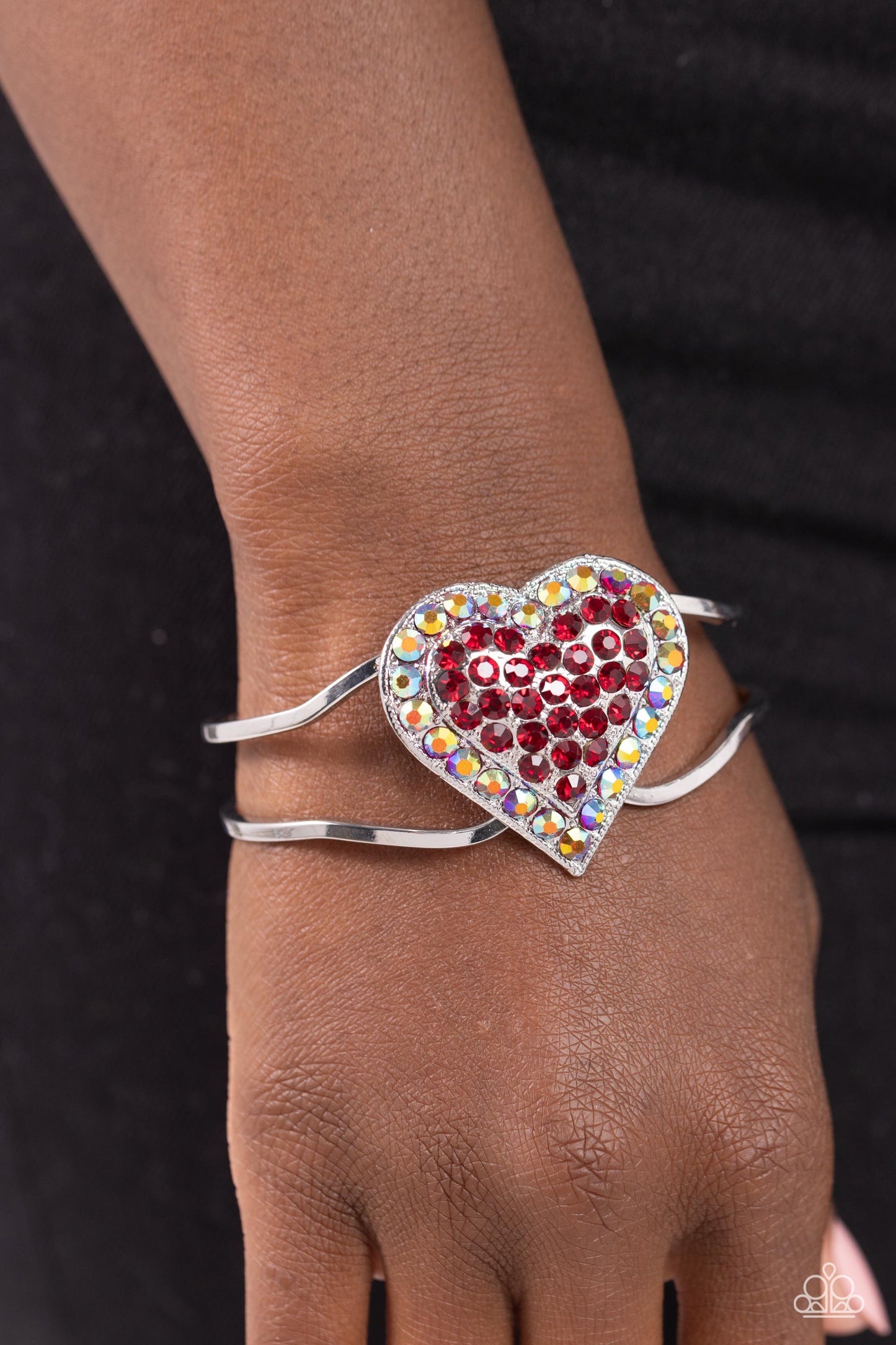 Paparazzi Accessories-Flirtatious Finale Red Rhinestone Heart Bracelet