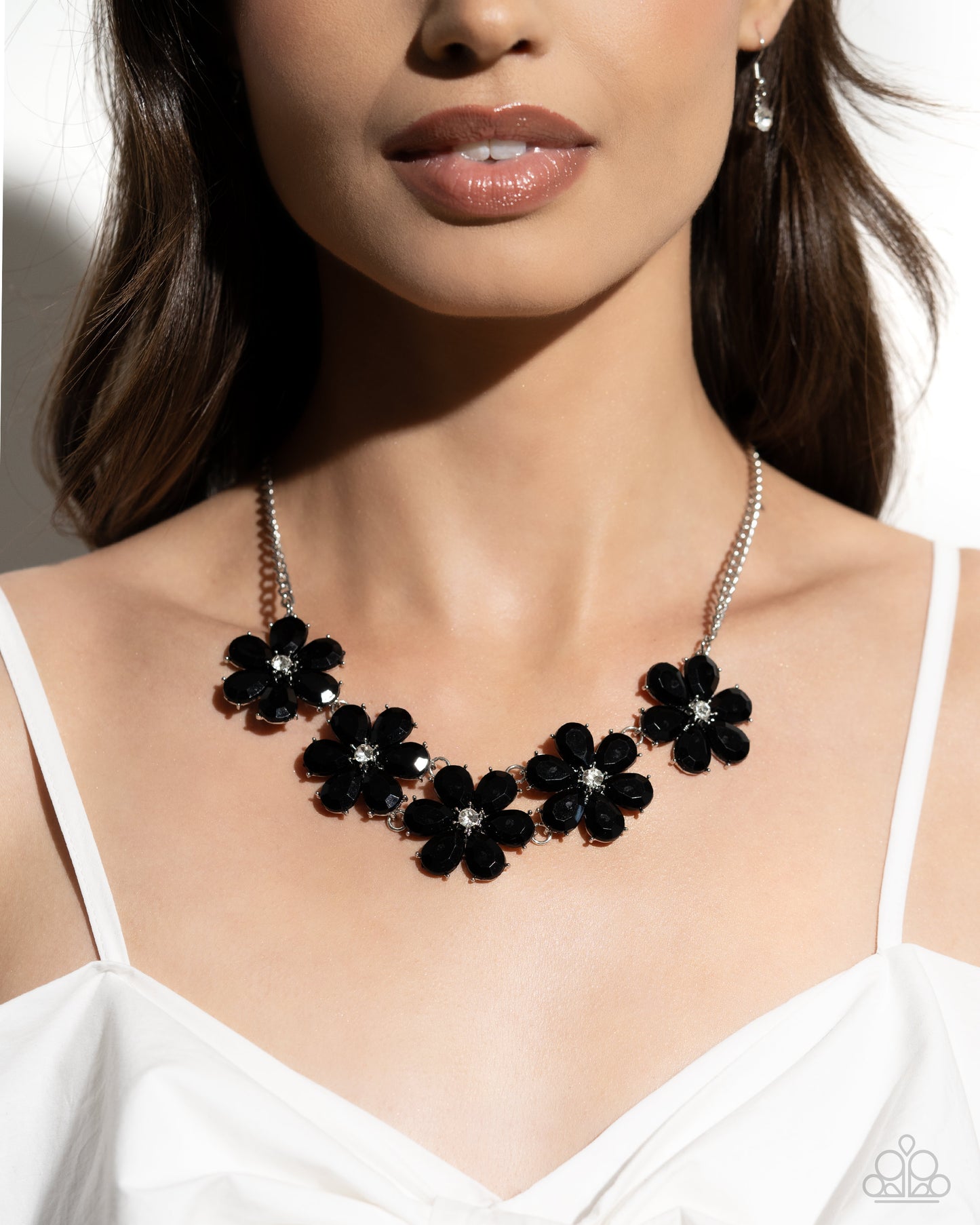 Paparazzi Accessories-Floral Fun Black Beaded Flower Necklace Set