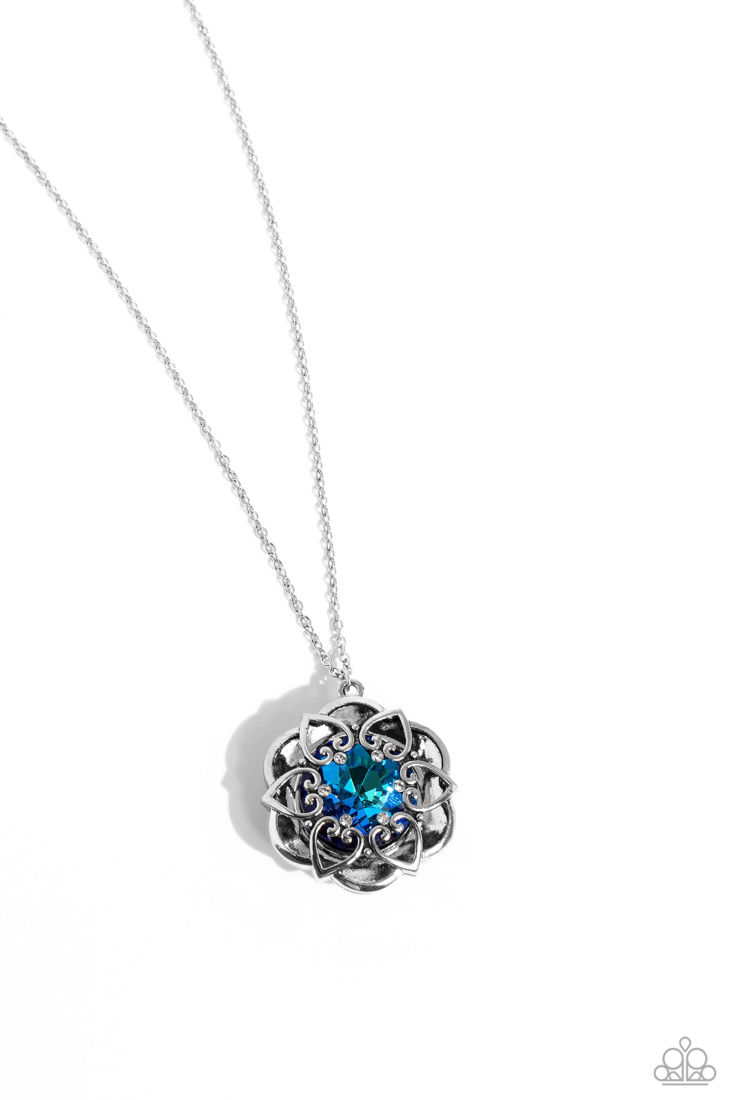 Paparazzi Accessories-Flowering Fantasy Blue UV Silver Heart Necklace Set