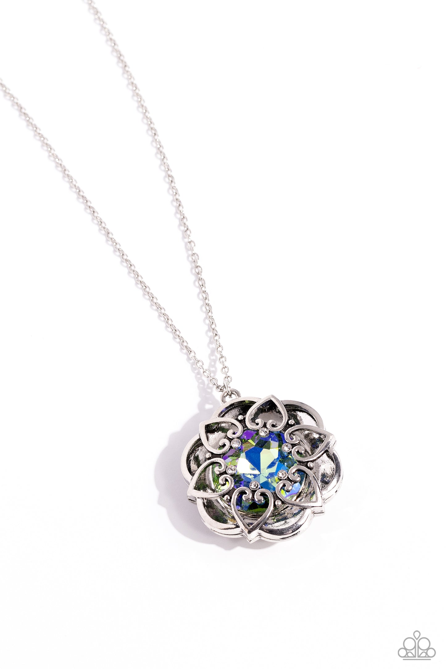 Paparazzi Accessories-Flowering Fantasy Green UV Floral Pendant Set