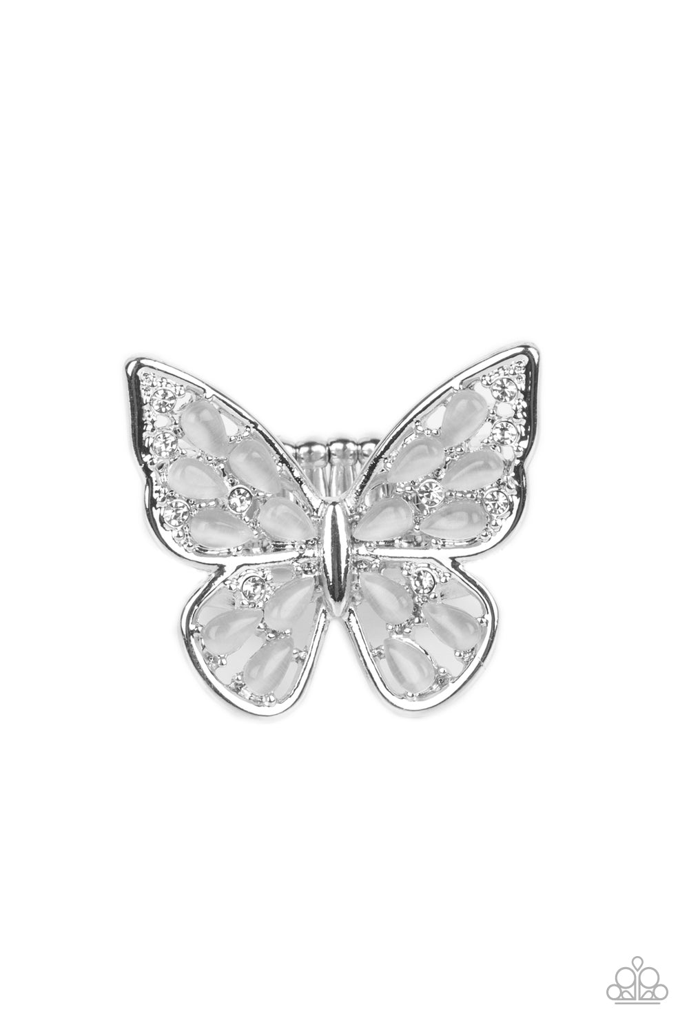 Paparazzi Accessories-Flying Fashionista White Opalescent Butterfly Ring