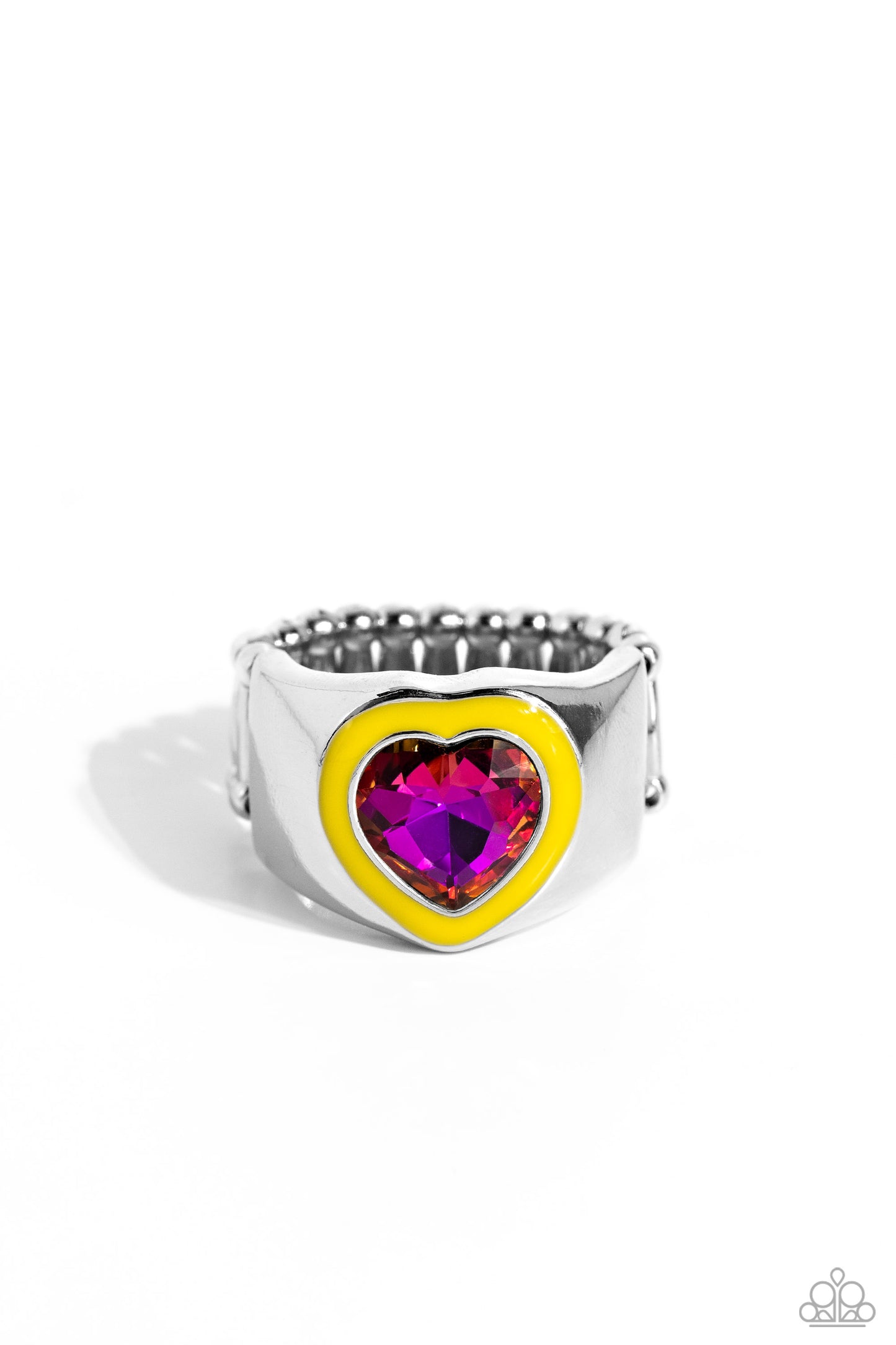 Paparazzi Accessories-Fond Regard Yellow UV Pink Heart Shape Ring