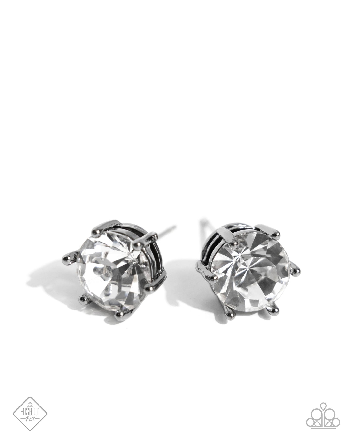Paparazzi Accessories-Forceful Facets White Solitaire Stud Earrings
