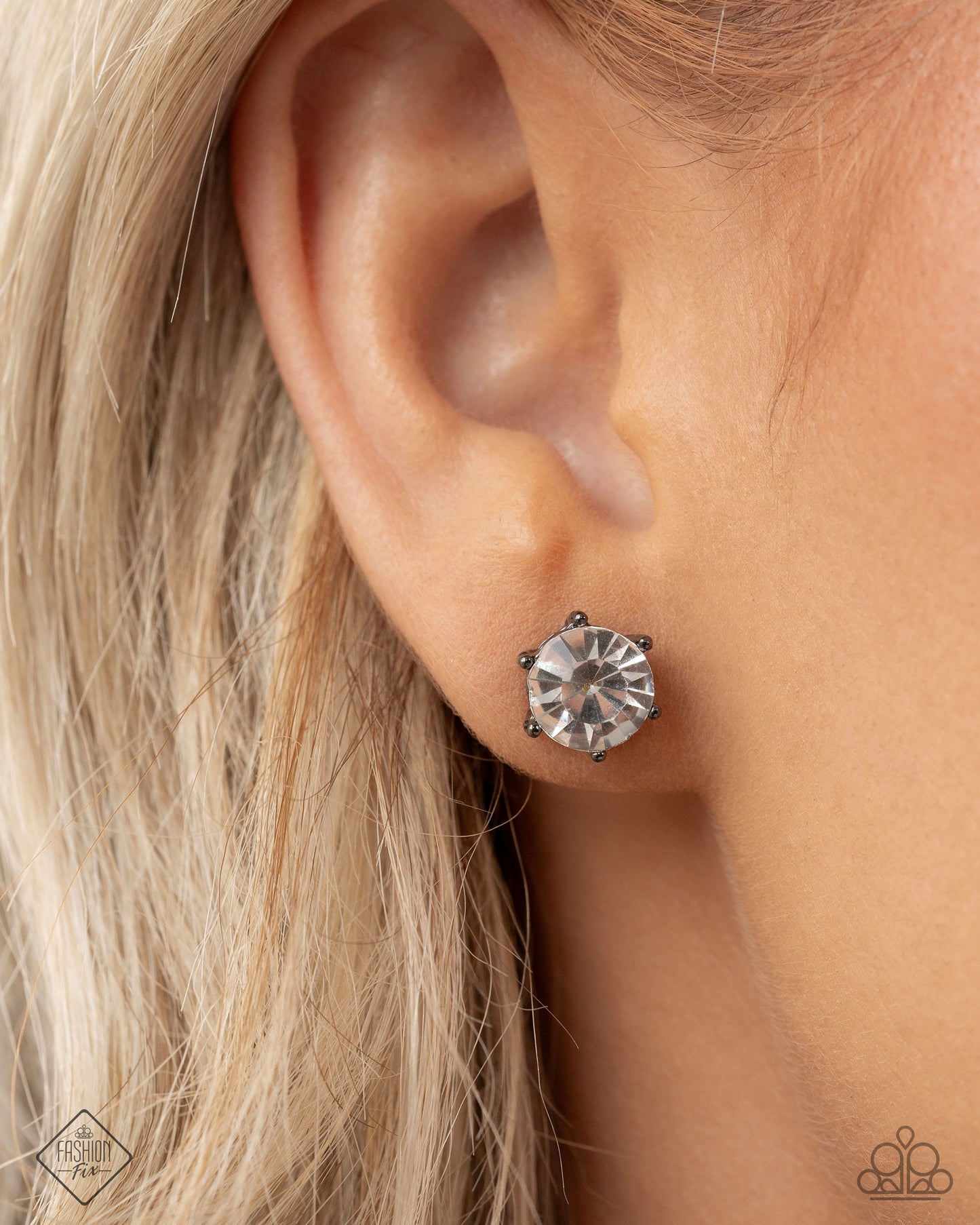 Paparazzi Accessories-Forceful Facets White Solitaire Stud Earrings
