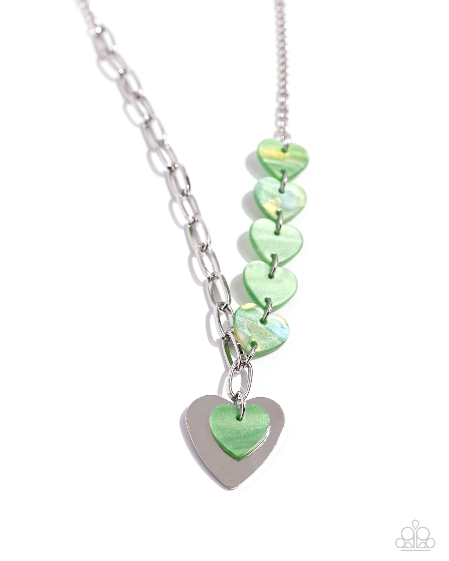 Paparazzi Accessories-HEART Of The Movement Green Paperclip Necklace Set