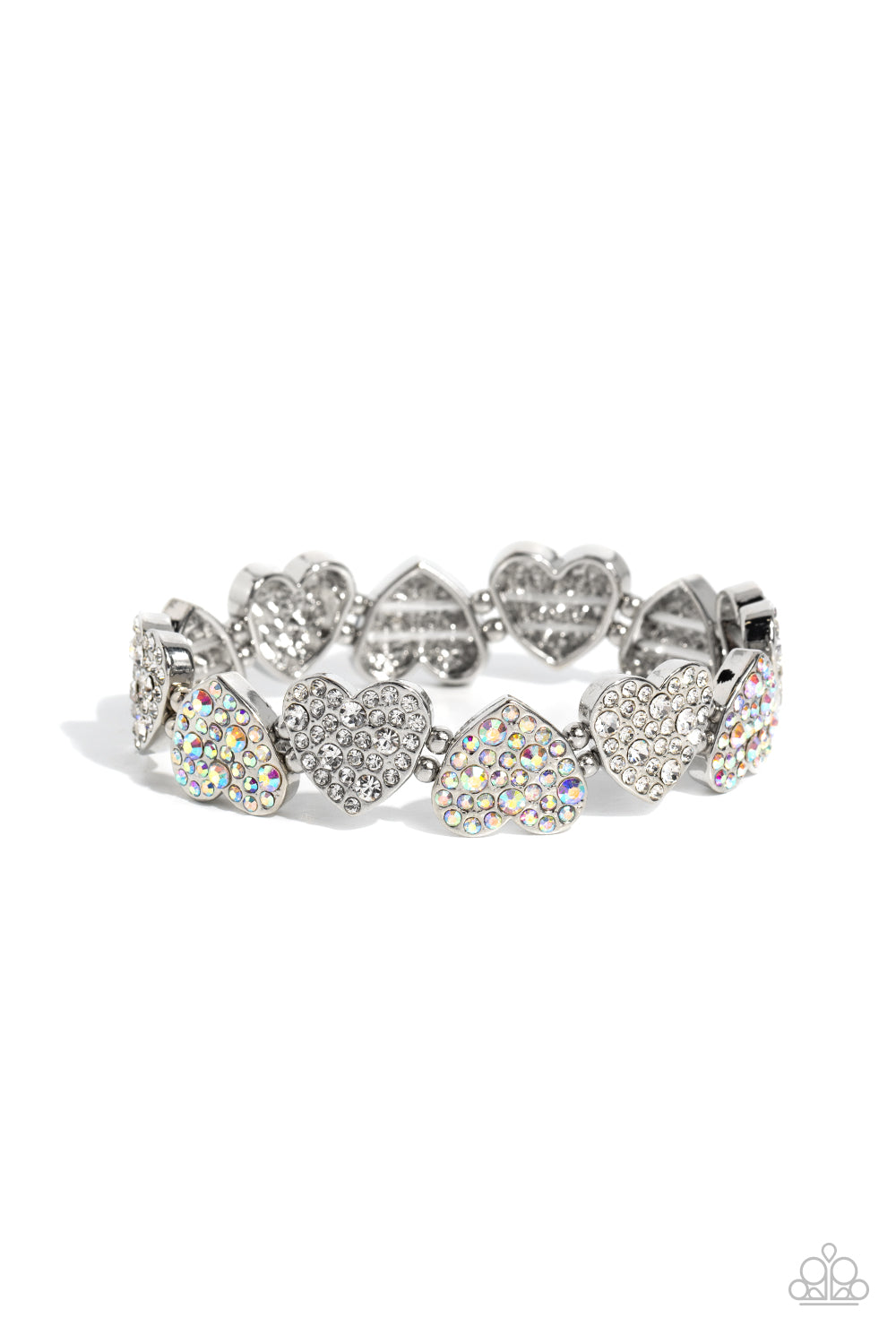 Paparazzi Accessories-Headliner Heart White Iridescent Heart Bracelet