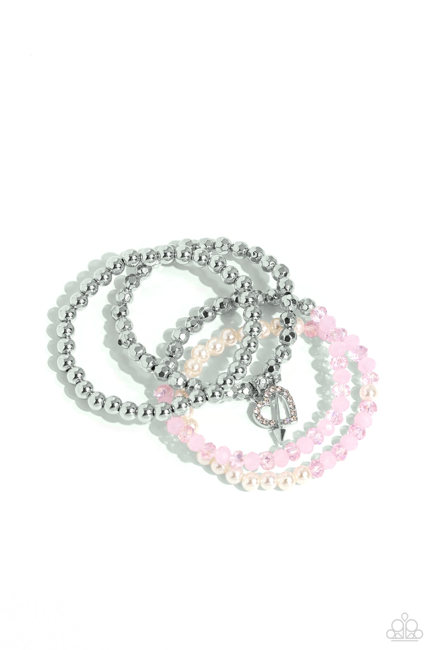 Paparazzi Accessories-Heart-Struck Haute Pink Crystal Bead Heart Bracelet