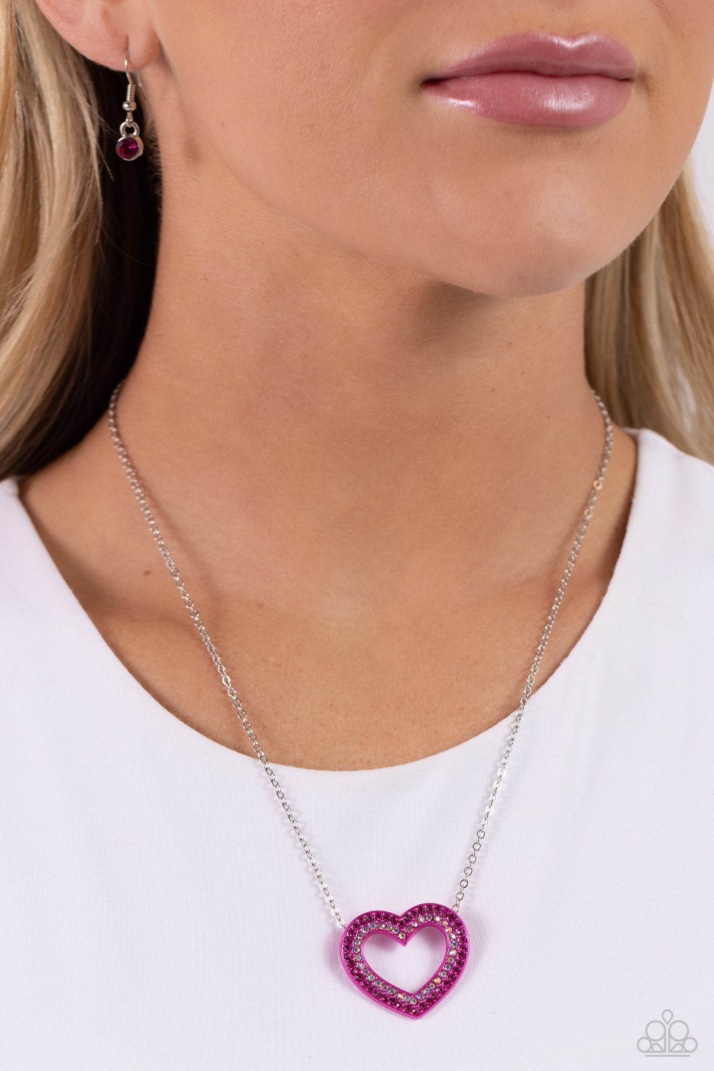 Paparazzi Accessories-Hyper Heartland Pink Peacock Heart Necklace Set